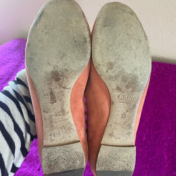 Chloe Melon Colored Suede Lauren Scalloped Edge Flats/ sz 38 - Picture 9 of 14